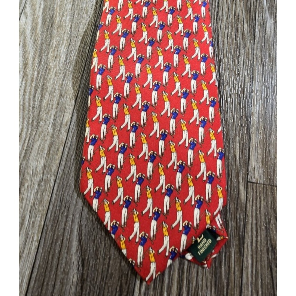 Lauren Ralph Lauren 100% Silk Red Golf Club Tie Hand‎ Finished Made in USA
